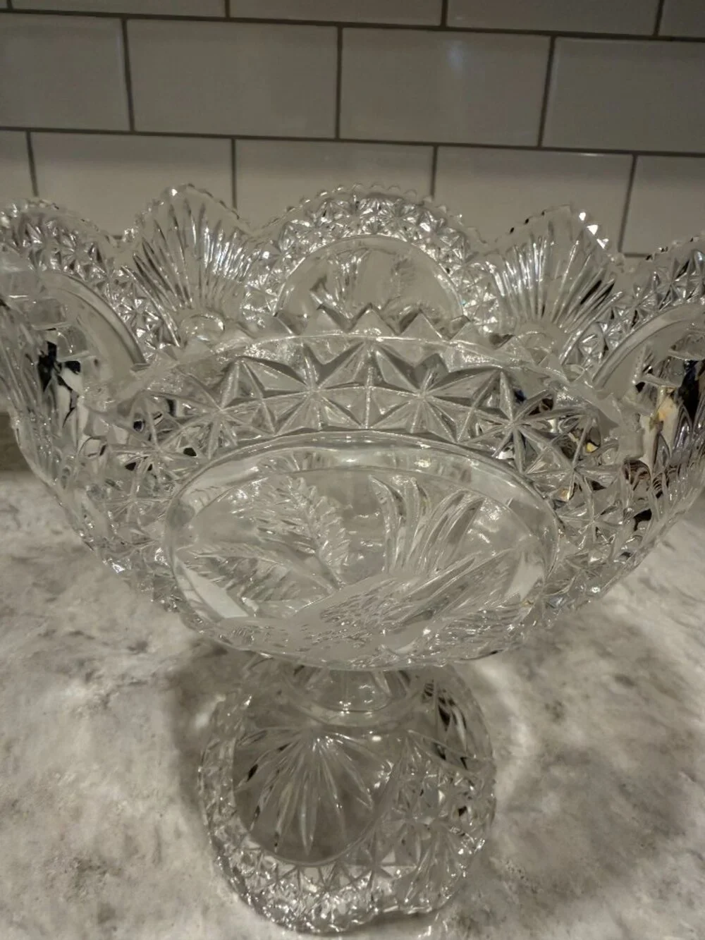 HOFBAUER Byrdes German Crystal Compote Bowl Etched Birds